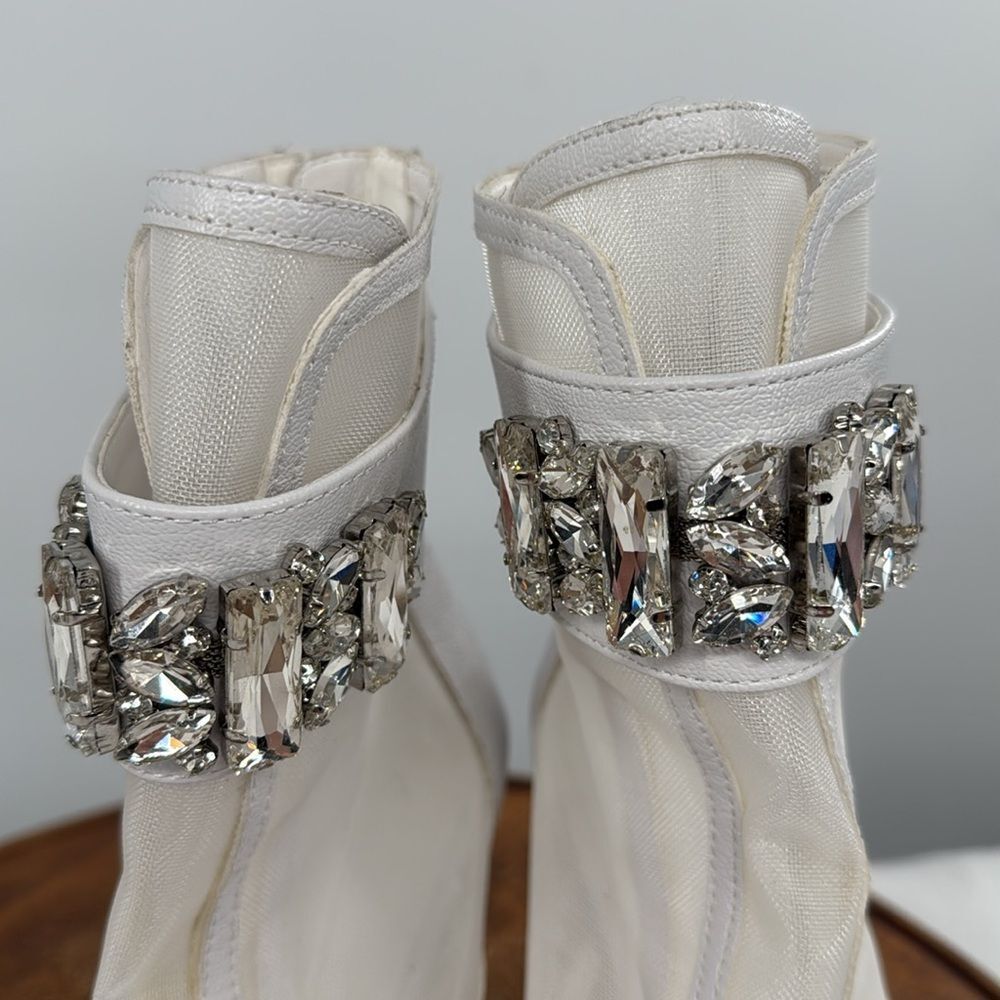 Karl Lagerfeld White Mesh Open-Toe Ankle Booties with Crystal Strap - Picture 4 of 14
